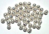 50 6mm Round Bright Silver Plated Filigrae with Dots Beads